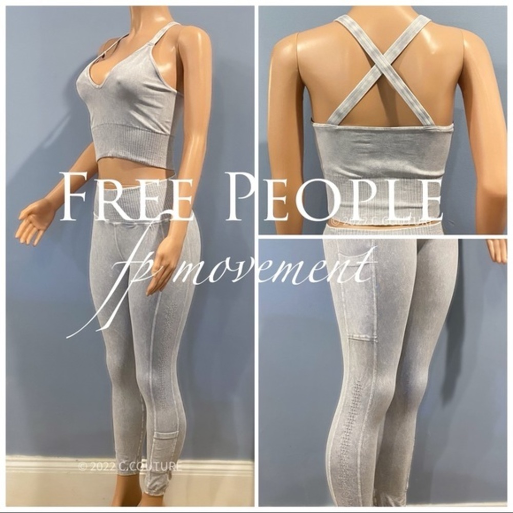 NEW FREE PEOPLE 2 SET ICE GRAY Good Karma w/ pockets & crop top M/L $136 total